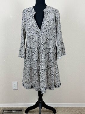 Lola Australia V Neck Empire Waist Floral Long Sleeve Boho Chic Resort Dress